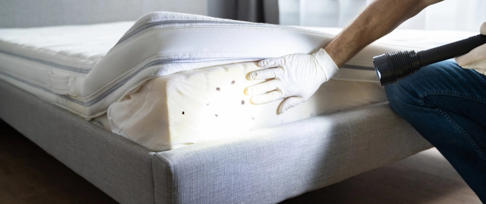 Bed bug infestation found in client's bed by professional in Kimberly, WI.