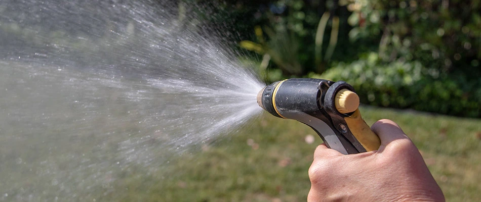 Our regular client in Howard, WI hand watering their lawn.