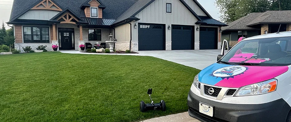 Beautiful green lawn at a home in Escanaba, Michigan.