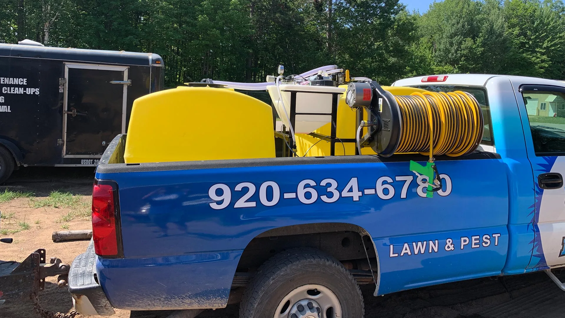 Our equipment in the back of a company truck at a project in De Pere, WI.