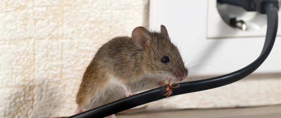 Mouse chewing electrical chord at home in Green Bay, WI. 