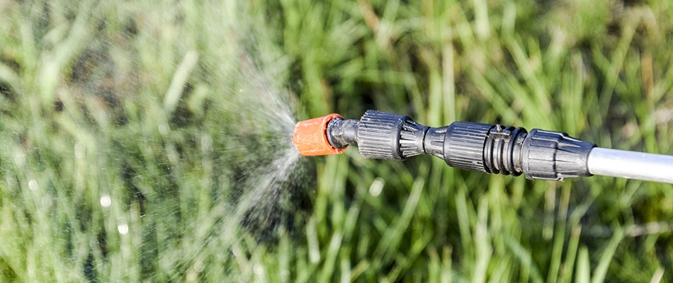 Lawn being sprayed with liquid fertilizer near De Pere, WI.